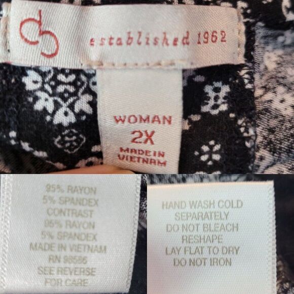 Dress Barn Tunic Top Plus Size 2X Black White Boho Print Hi-Low Casual Comfy - Picture 3 of 10